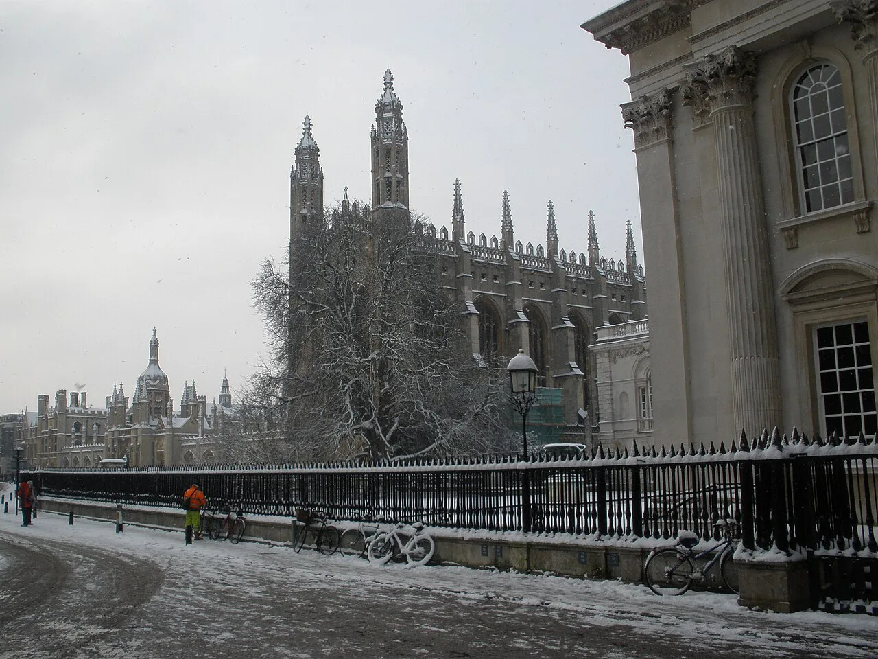 Kings Chapel from Senate House Hill in Snow, Cambridge