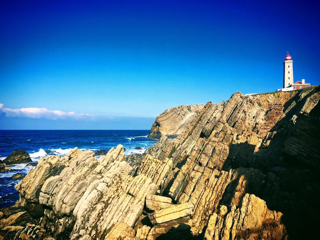 Lighthouse on the coast near Estrada Atlântica, Portugal, December, Crete