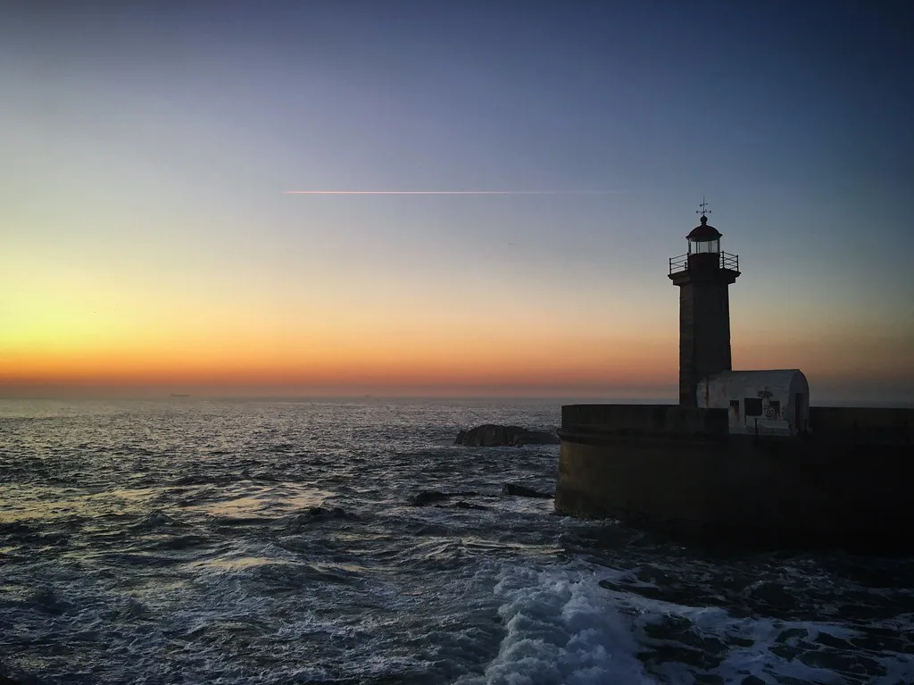 Felgueiras Lighthouse at sunset, Foz do Douro, Porto, Portugal, January, Crete