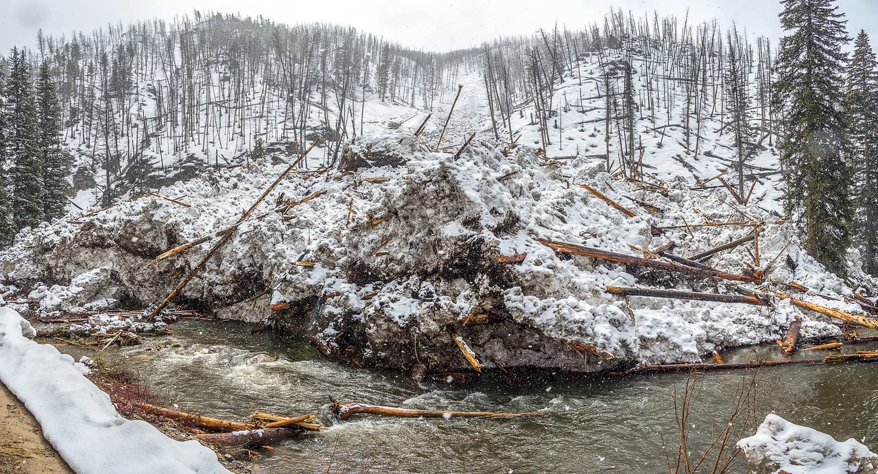 Avalanche debris and Salmon River Payette NF Todd Leeds