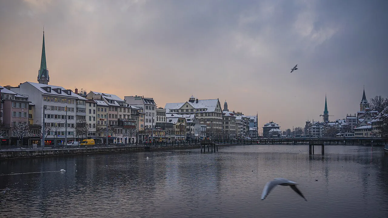Sunrise in Zurich on a winter day